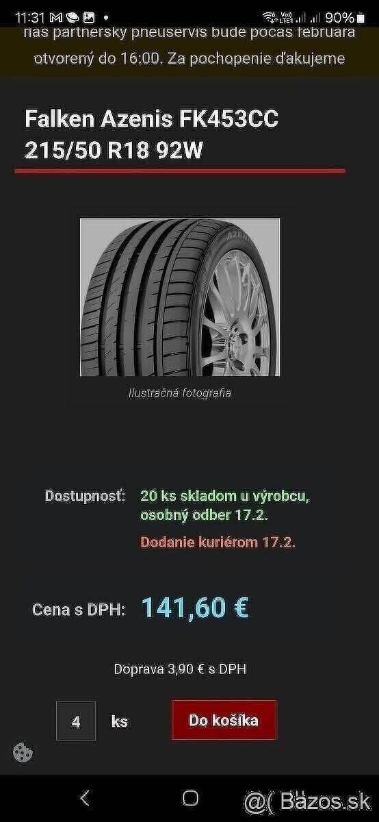 Nove Letne pneumatiky 215/50 r18 Falken dot2022 - 2