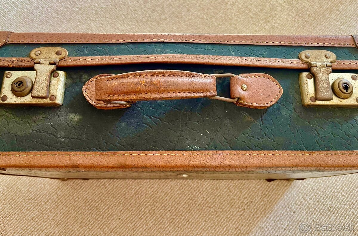 Elegantný RETRO KUFOR s koženým lemovaním - 2