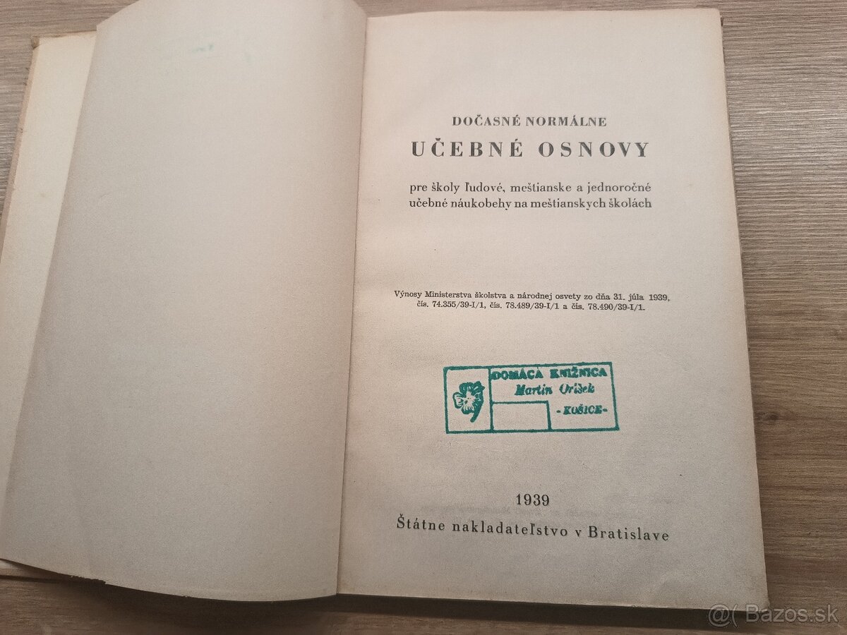 Dočasné normálne učebné osnovy 1939 - 2