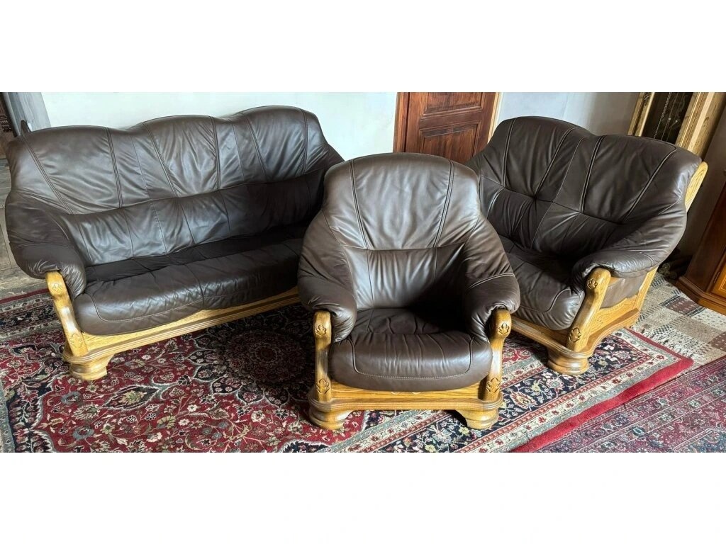 Dubová rustikální kožená sedačka, 3788 - 2