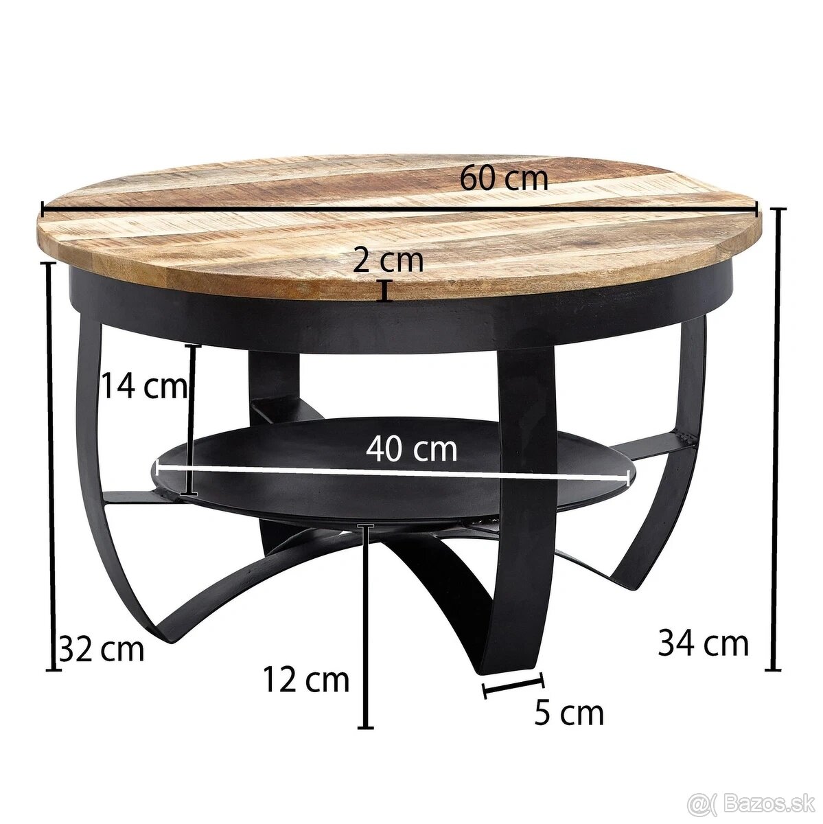 Konferenčný stolík kov - drevo 60 cm - 2