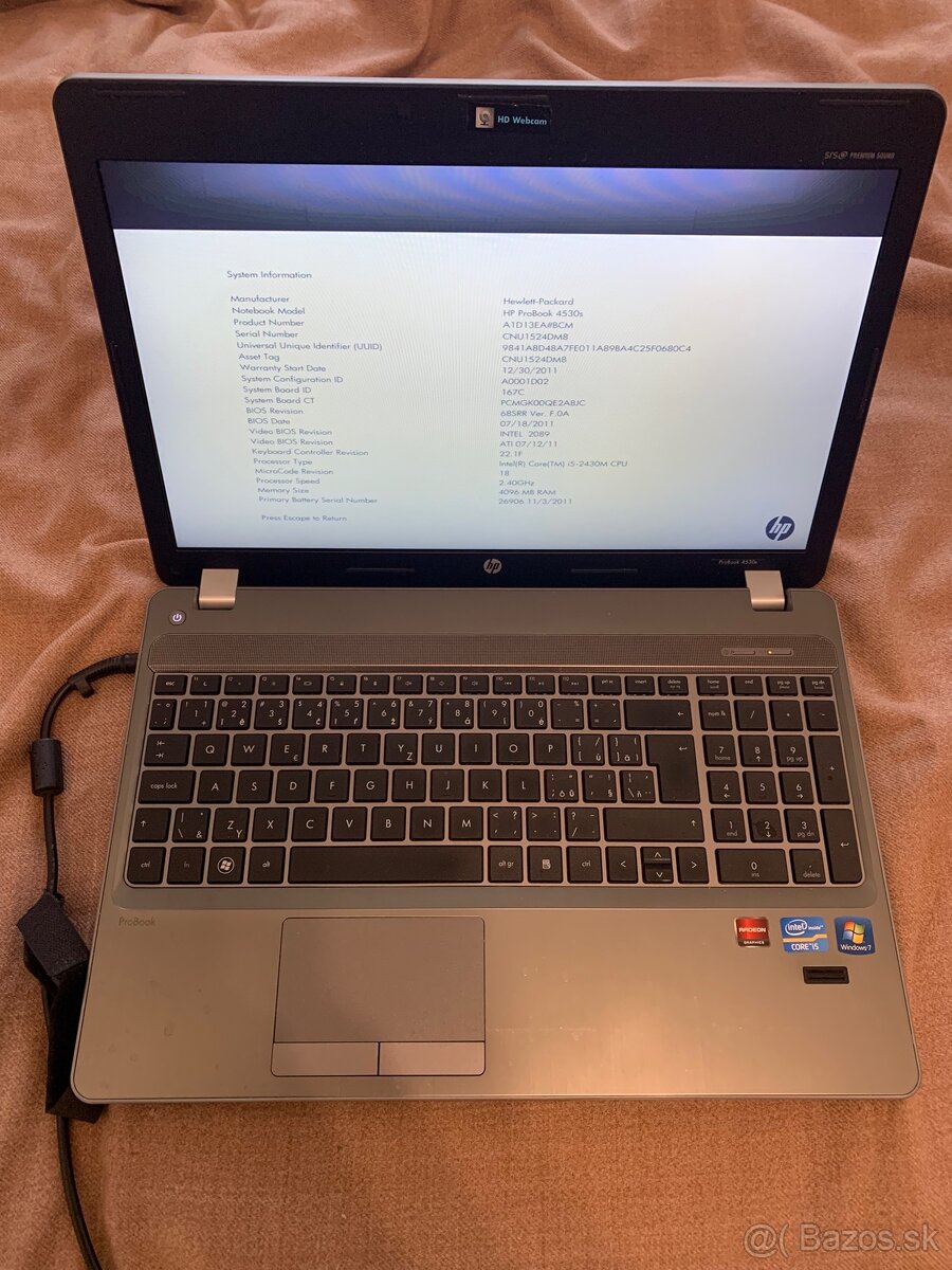 HP ProBook 4530s Intel Core i5, SSD, stav malo pouziteho - 2