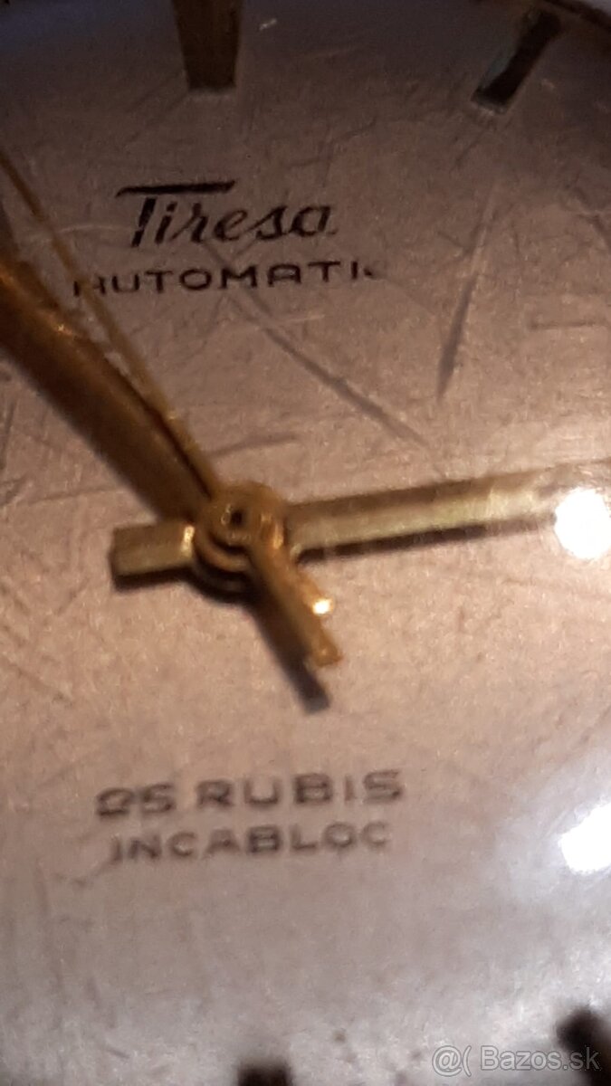 panske zlate 585 naramkove hodinky tiresa automat 25 rubis - 2