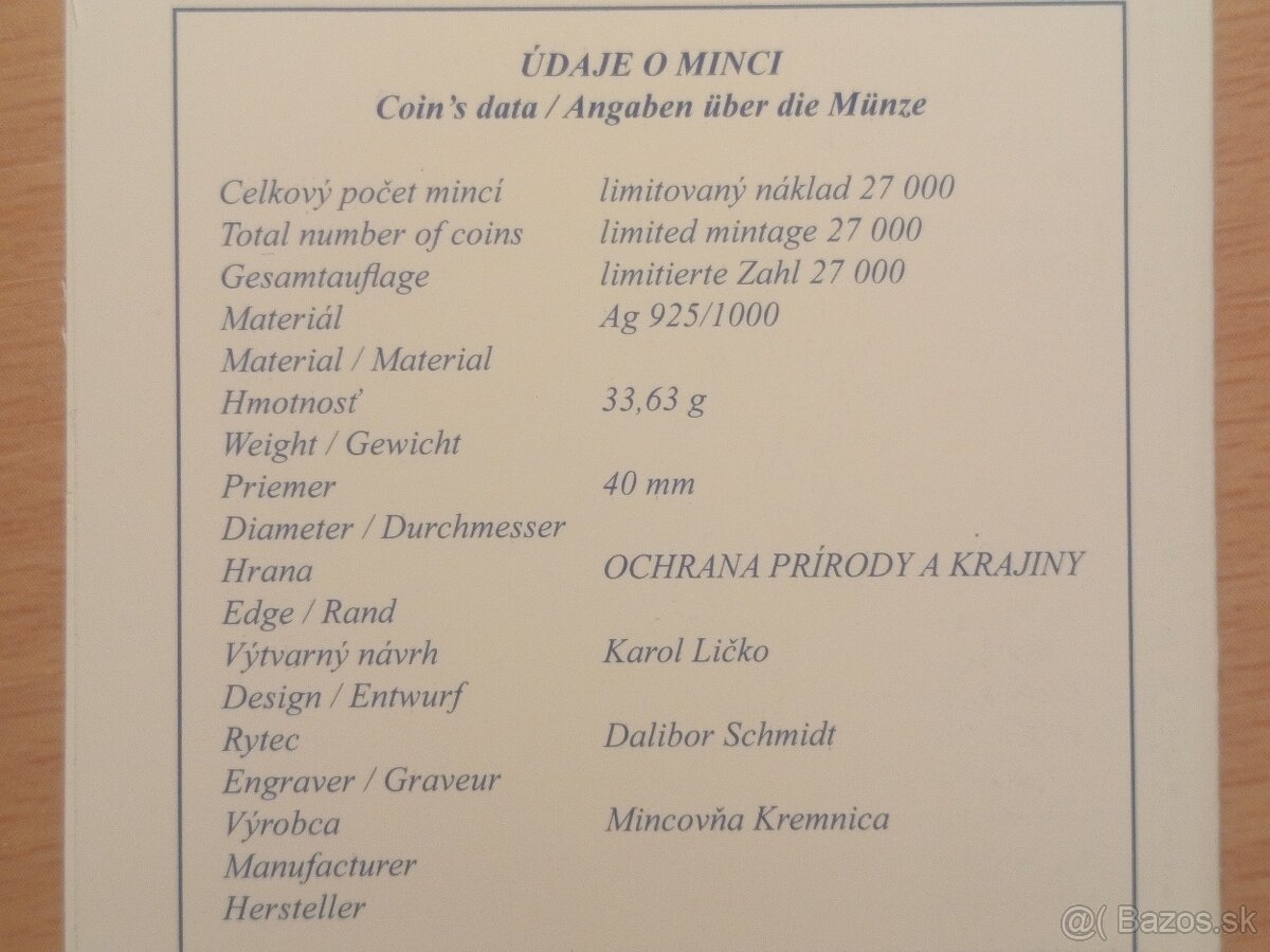 Národný park Poloniny 2019 20€ PROOF – Investičné striebro - 2