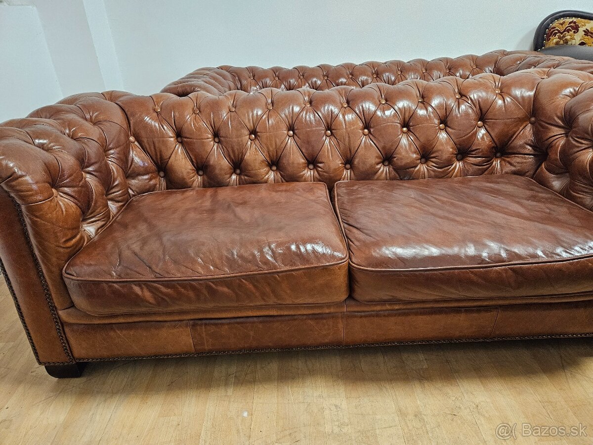 CHESTERFIELD ŠTÝL,KOŽENÁ 3+3+2xUŠÁK,ZNÍŽENÁ CENA - 2