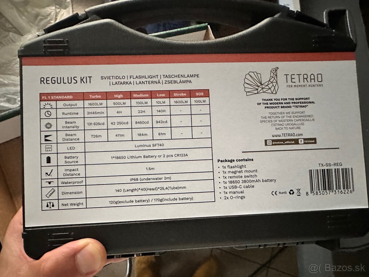LED baterka TETRAO Regulus KIT - 1600 lm - 2