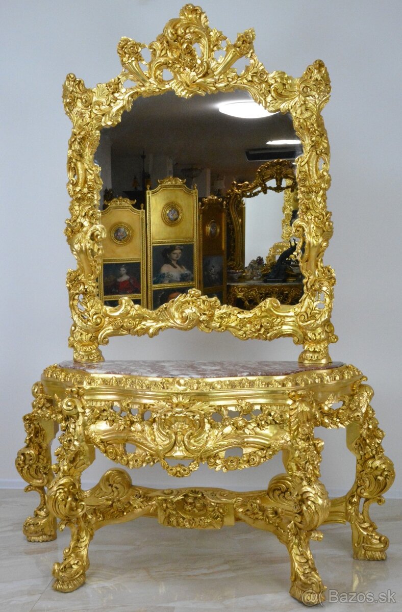 Zámecká konzola se zrcadlem - masiv - řezbovaná - 2