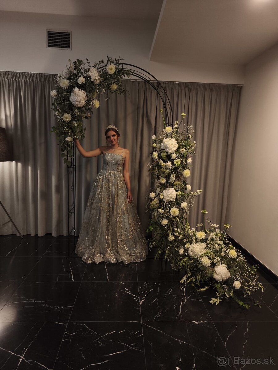 Dlhé sivo-zelené spoločenské šaty - 2