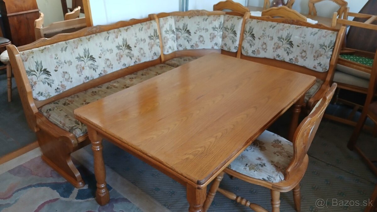 Masivna rustikálna lavica+1 stolička+rozkl.stôl - 2