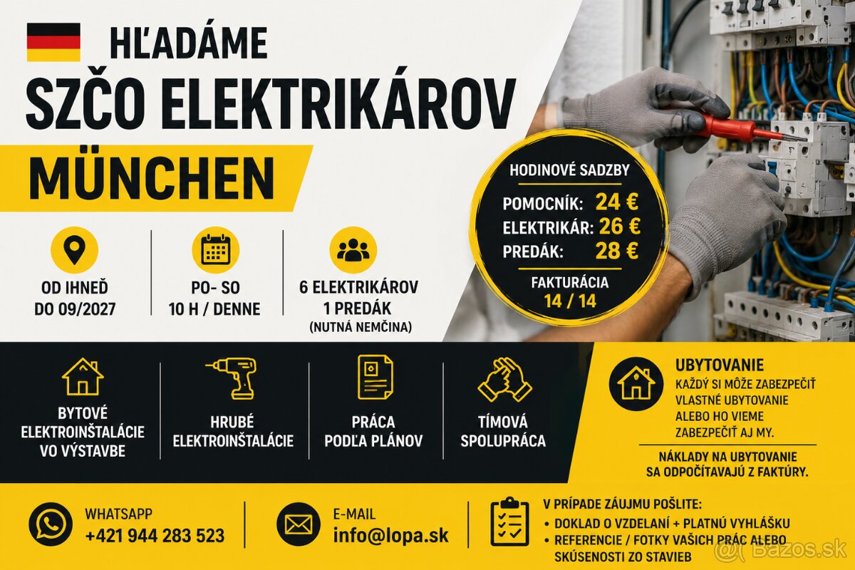 Hľadáme SZČO ELEKTRIKÁROV – MÜNCHEN 🇩🇪 - 2