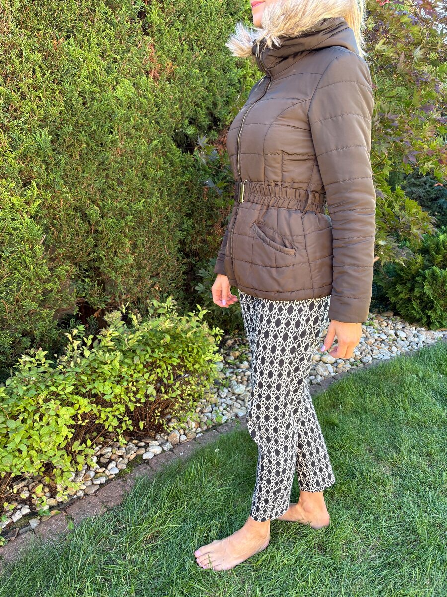 H&M damska zimna paperova kaki/hneda bunda M s opaskom - 2