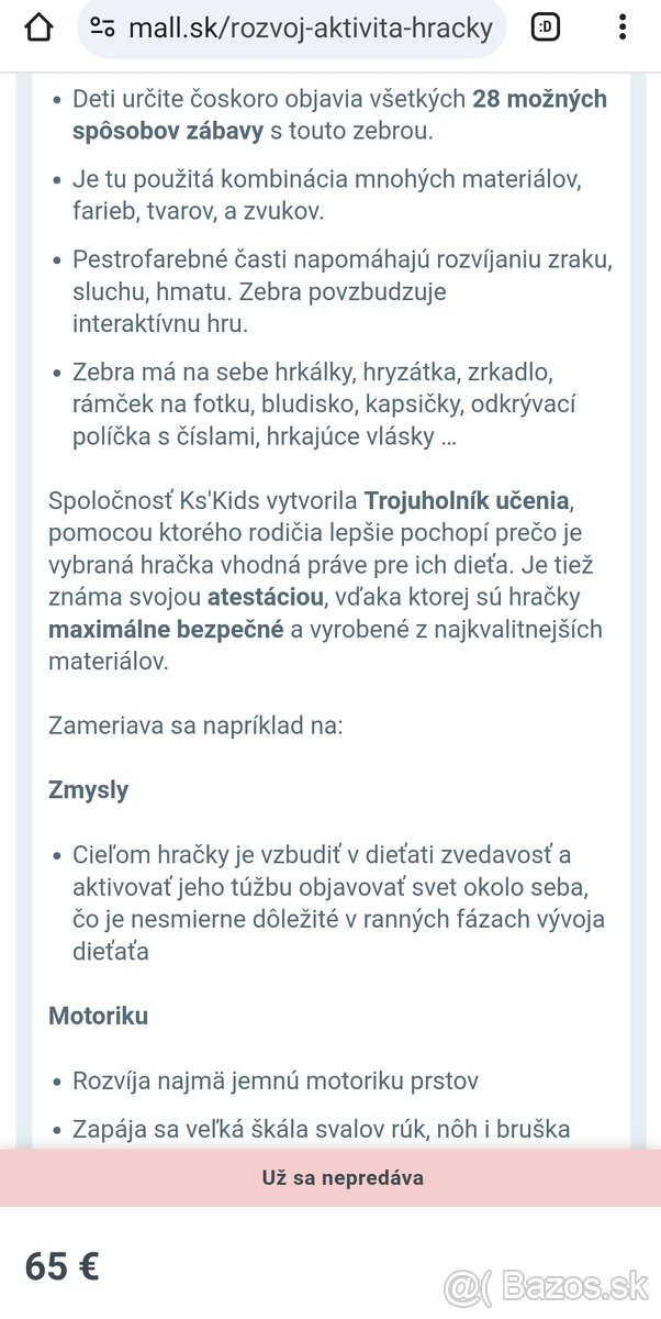 Veľká Ks kids látková veľká zebra s hrackami - 2
