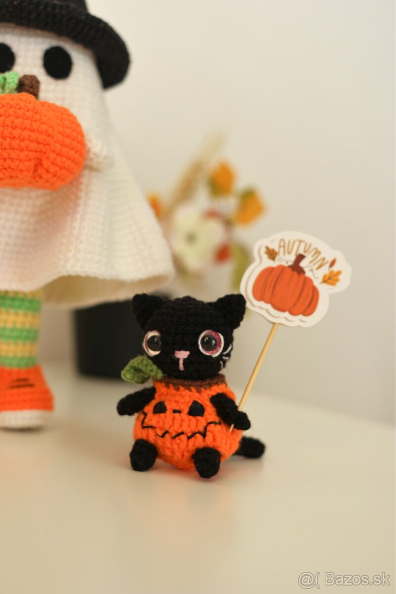 Háčkovaná hračka duch a mačka Halloween - 2