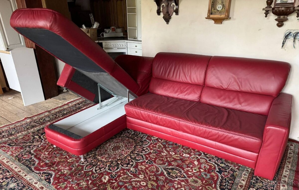 Rohová rozkládací kožená sedačka, 5276 - 2