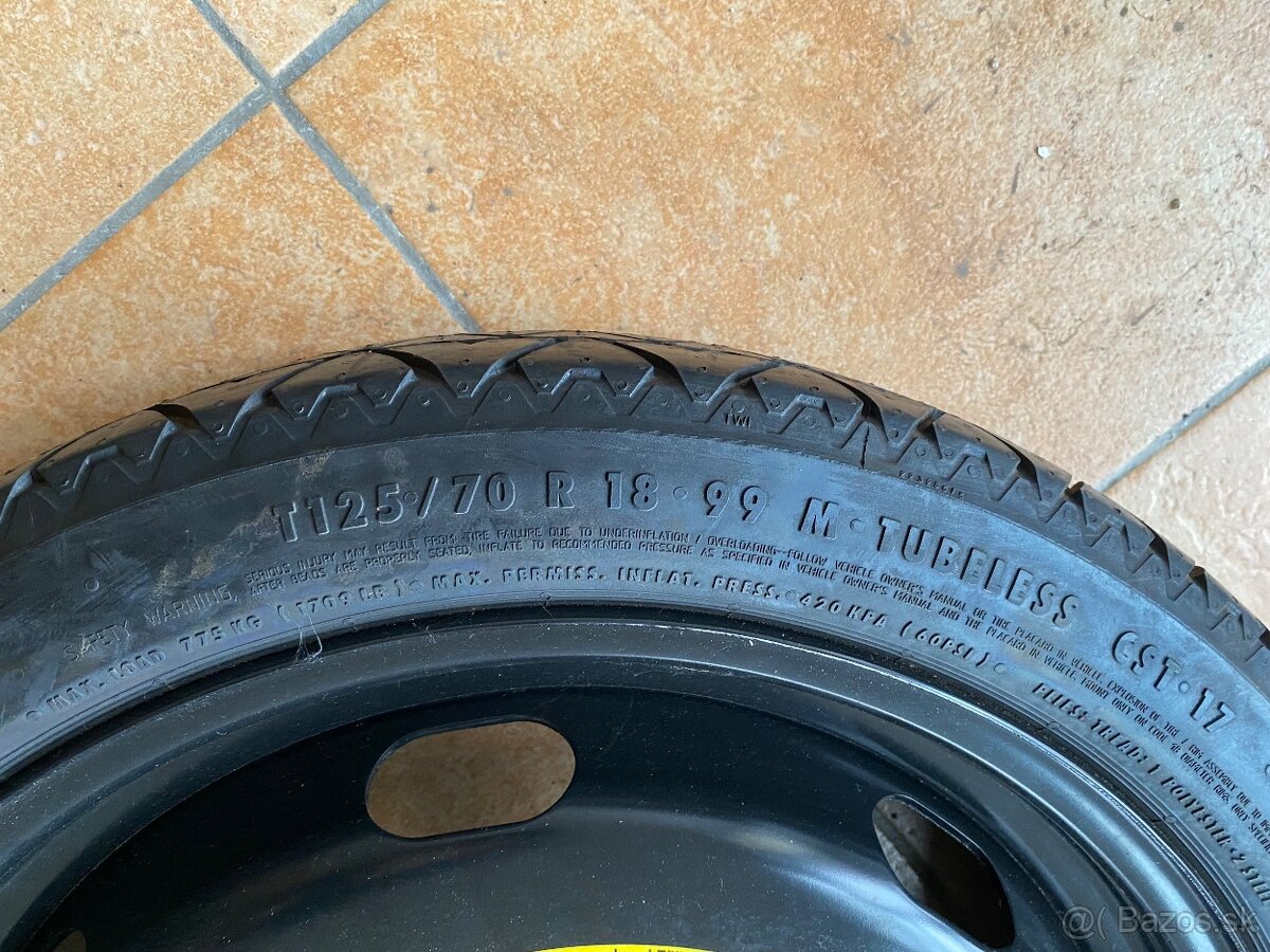 Predám dojazdovku rozteč 5x112 , 125/70 R18 , 3,5Jx18 ET25,5 - 2