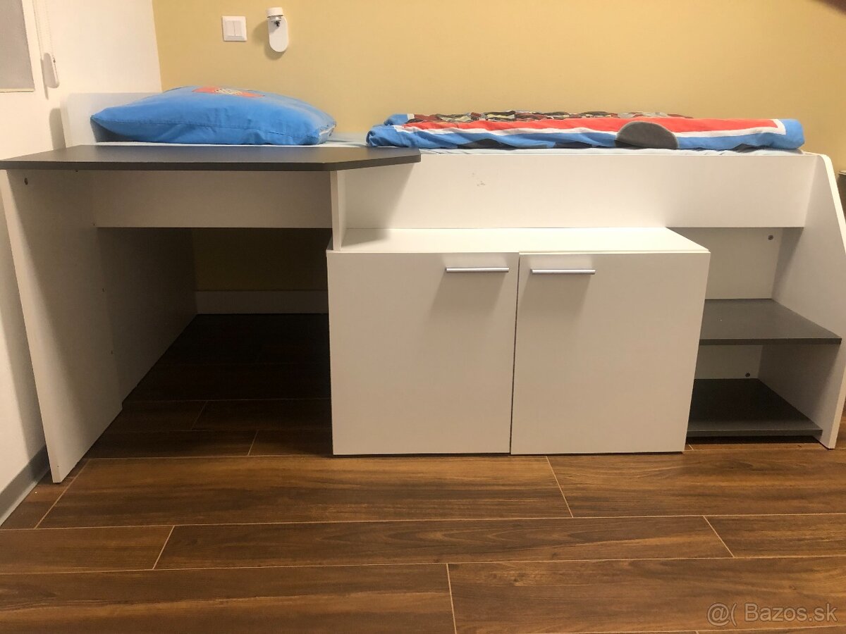 Vyvýšená posteľ so stolíkom a skrinkou (bez matraca) - 2