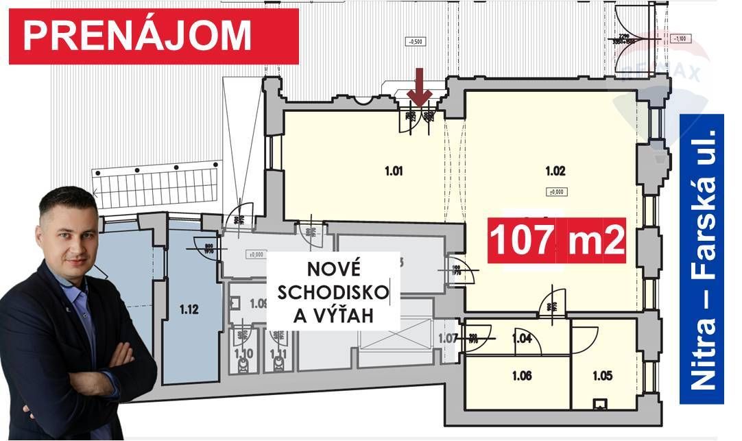 Obchodno-administratívne priestory na prenájom, Farská 10, N - 2