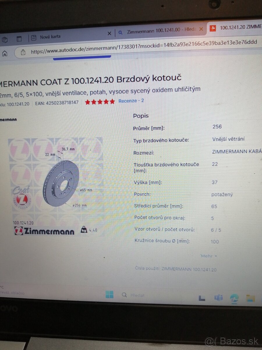 Škoda, AUDI, VW Přední brzdové kotouče Zimmrmann Honda - 2