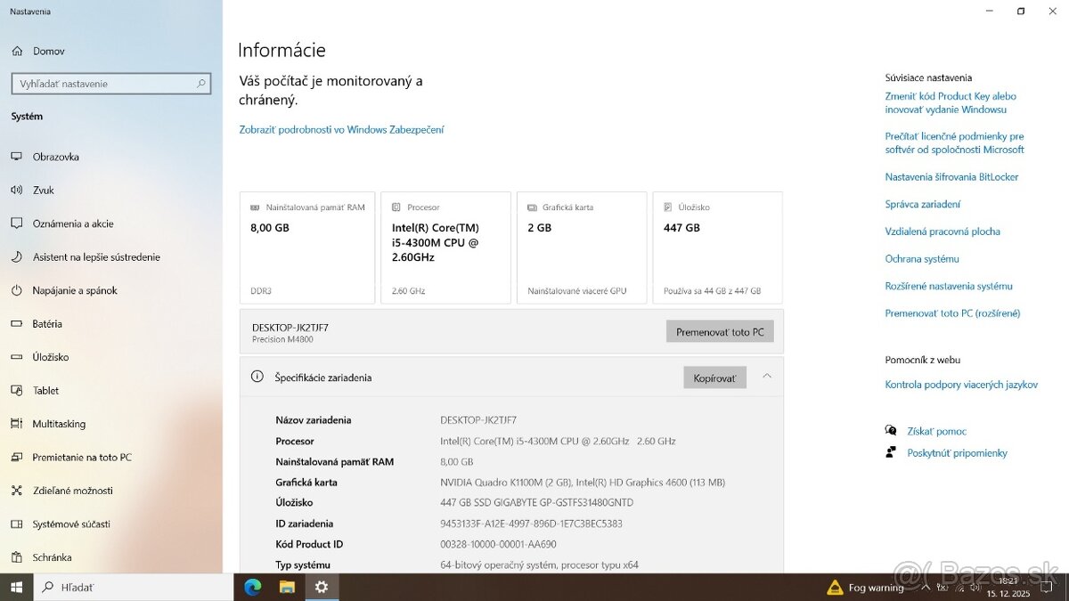 Predám Dell Precision M4800 , podsvietená klávesnica - 2