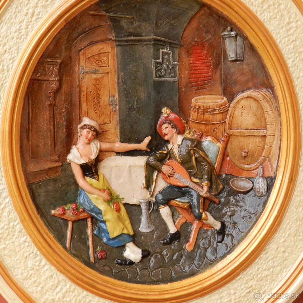 Starožitné plasticke taniere párové Cechy pálena hlína - 2