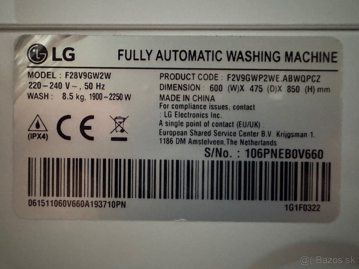Práčka LG F28V9GW2W - 2