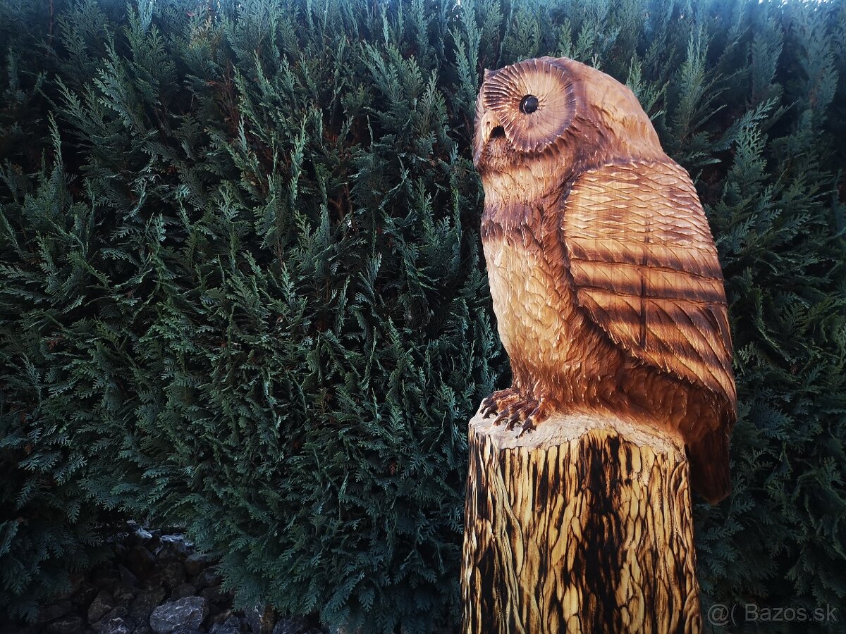 Drevená vyrezávaná socha - Sova - 2