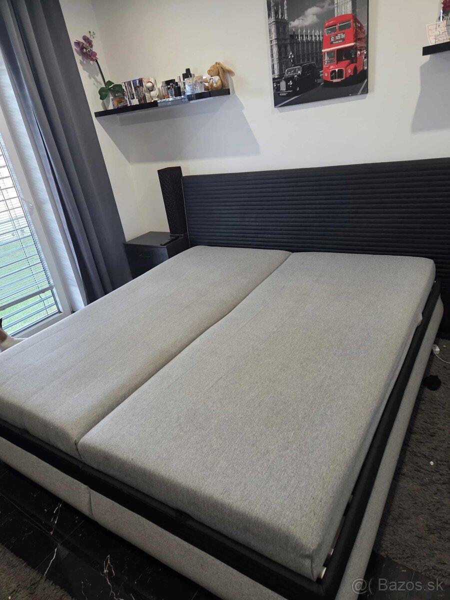 Polohovacia posteľ s matracom - čierna/sivá, 180x200 cm - 2