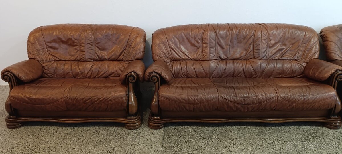 Kožená sedací souprava 3 + 2 + 1, nábytek z masívu - 2