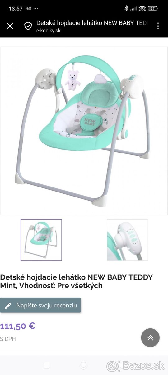 Detské hojdacie lehátko s melódiami New baby Teddy - 2