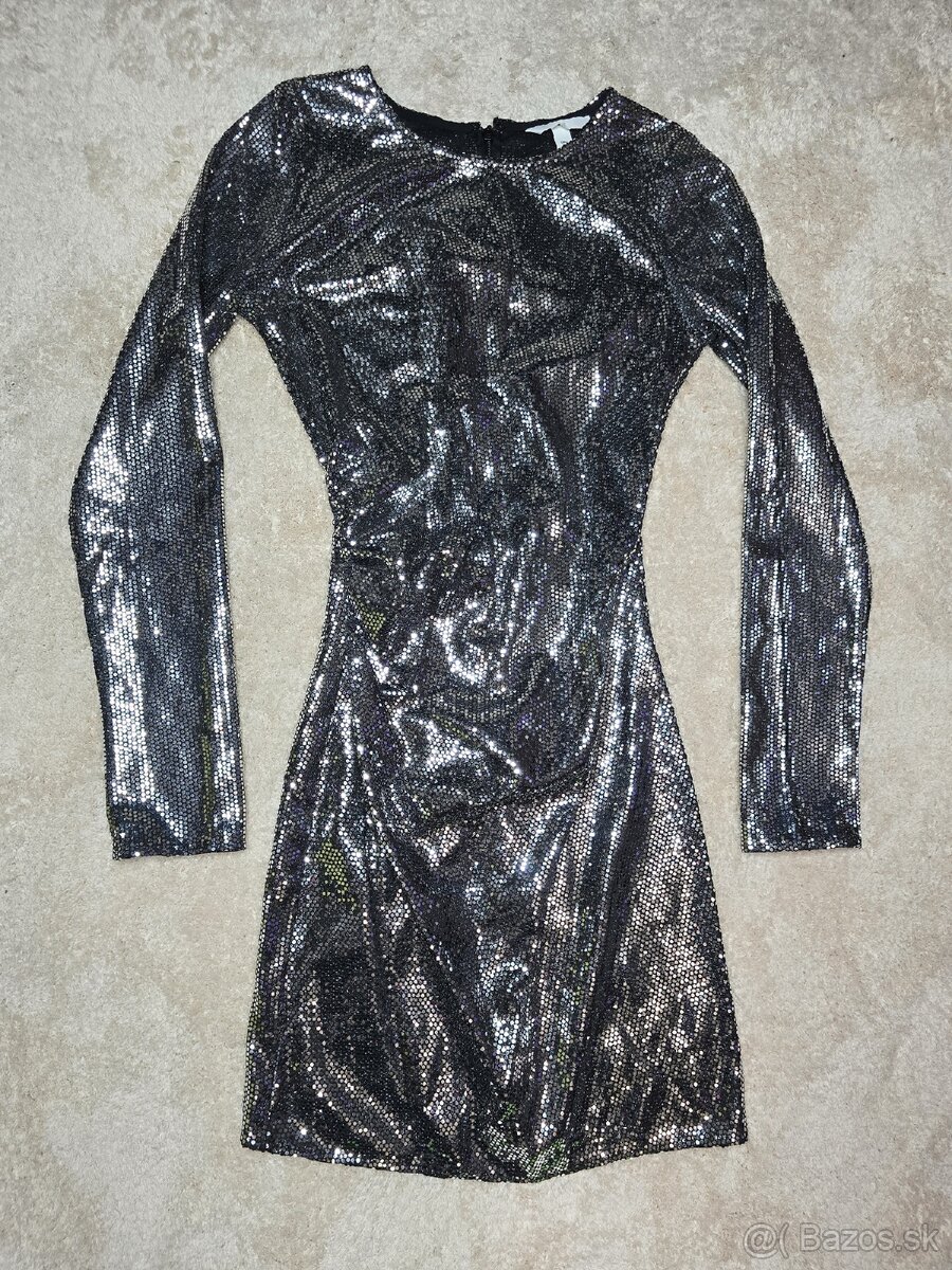 Strieborné flitrované šaty H&M - 2