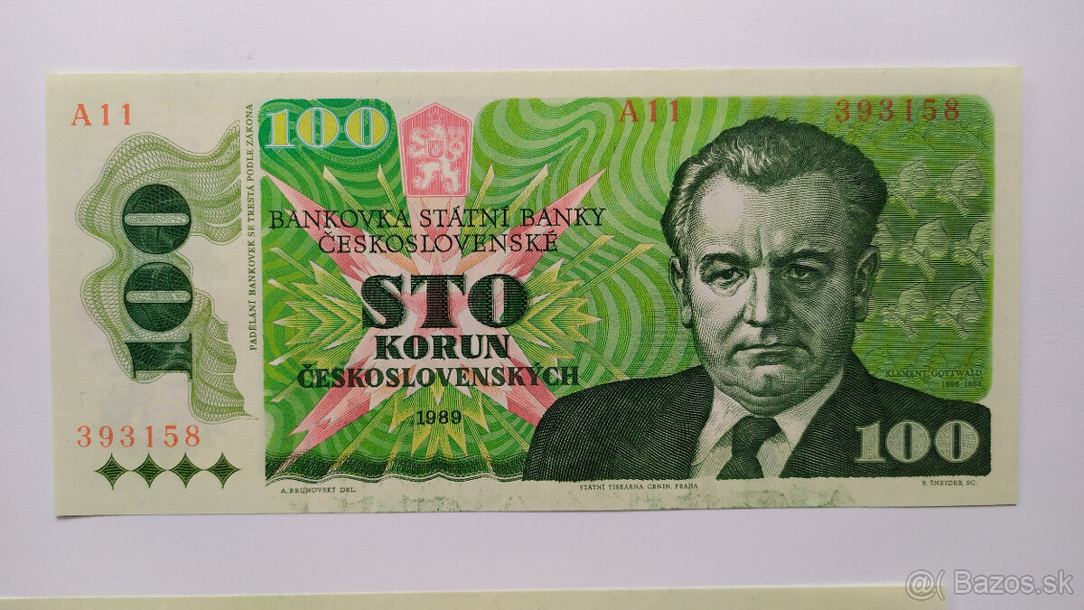 100 Kčs 1989 série A11 a A03 - 2