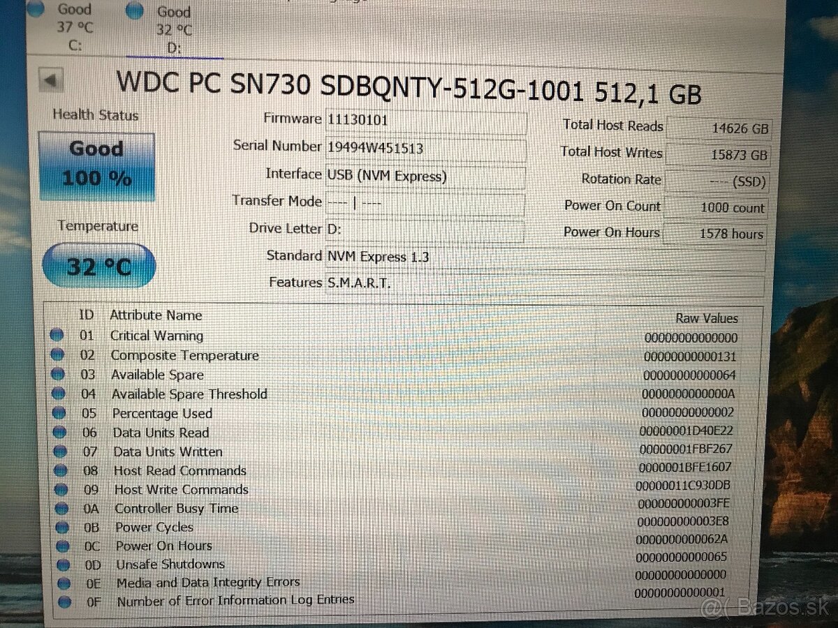 WD PC SN730 ssd NVme m.2 512GB disk. - 2