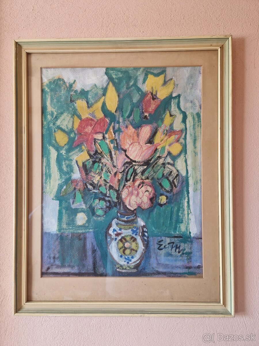 Originál Obraz Eduard Milén kytica - český akademický maliar - 2