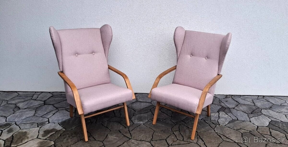 Retro křesla "ušáci" po renovaci 2ks - 2