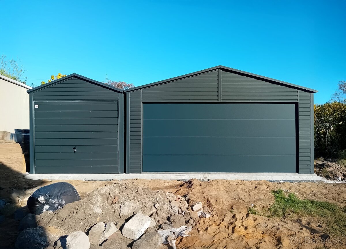 Plechová garáž - dvojgaráž. - 2