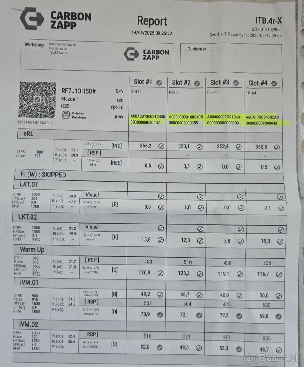 Predám vstreky / vstrekovače DENSO 5780 RF7J13H50 po repase - 2
