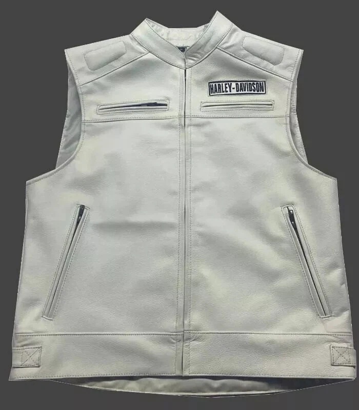 Moto Kožená Vesta White Harley Davidson - 2