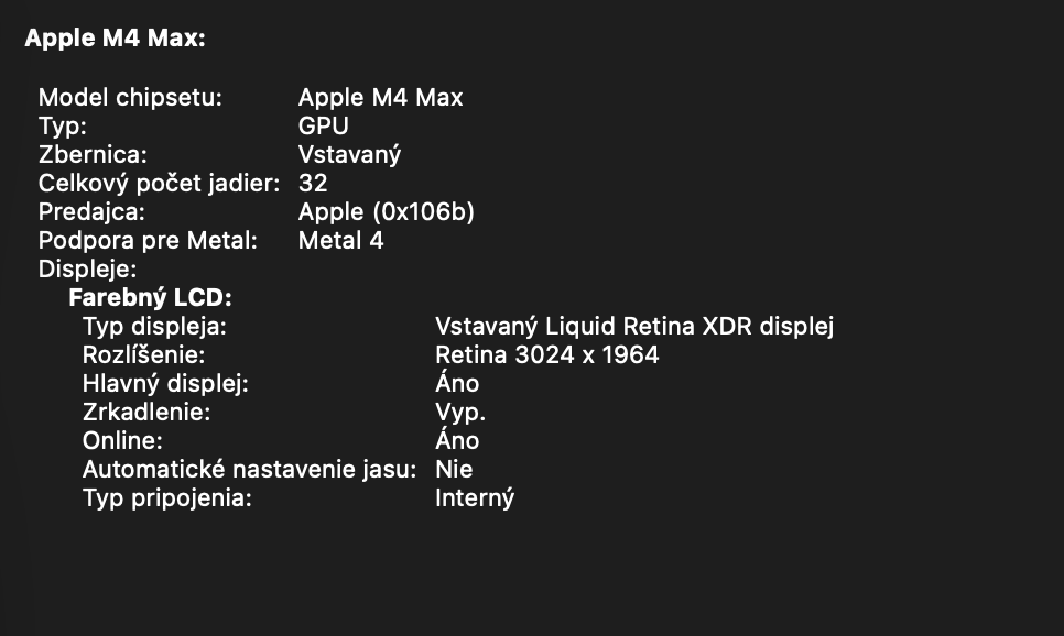 Predám MacBook Pro 14" M4 Max 36GB / 1TB – Space Black – MX - 2