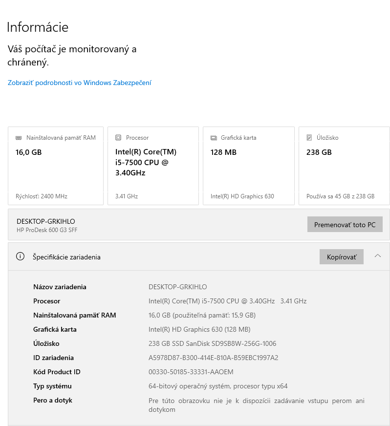 HP ProDesk 600G3 SFF, i5-7500, RAM16GB, SSD 256GB, W10PRO - 2