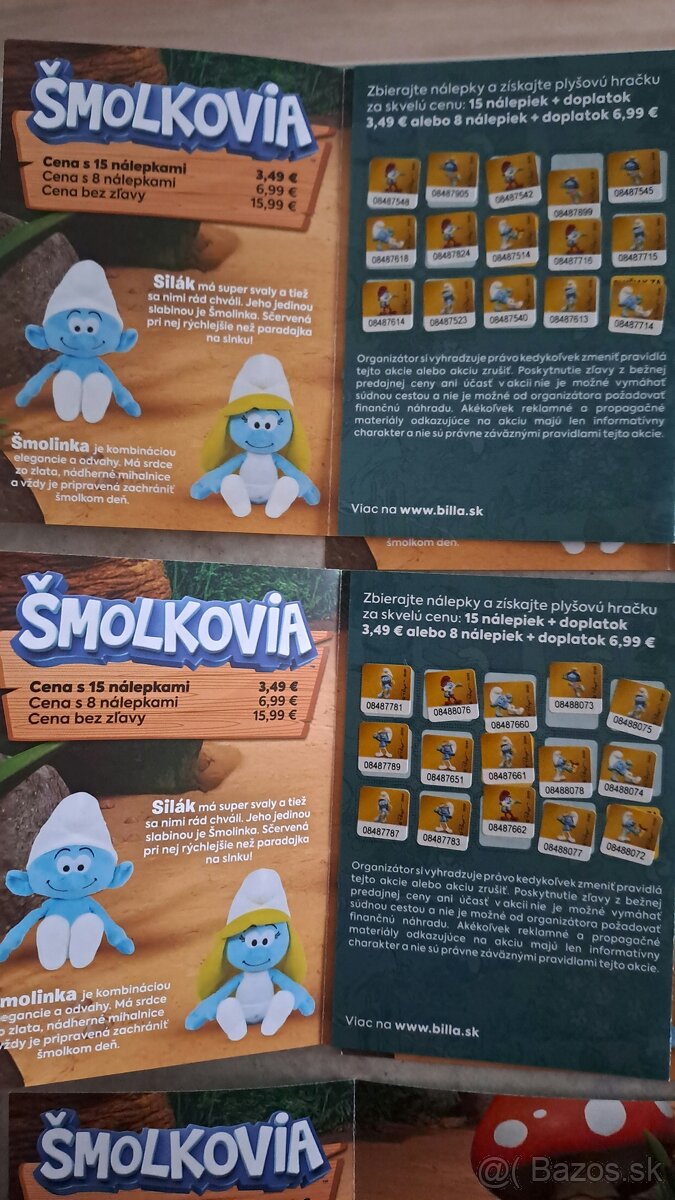 BILLA nálepky Šmolkovia - 2