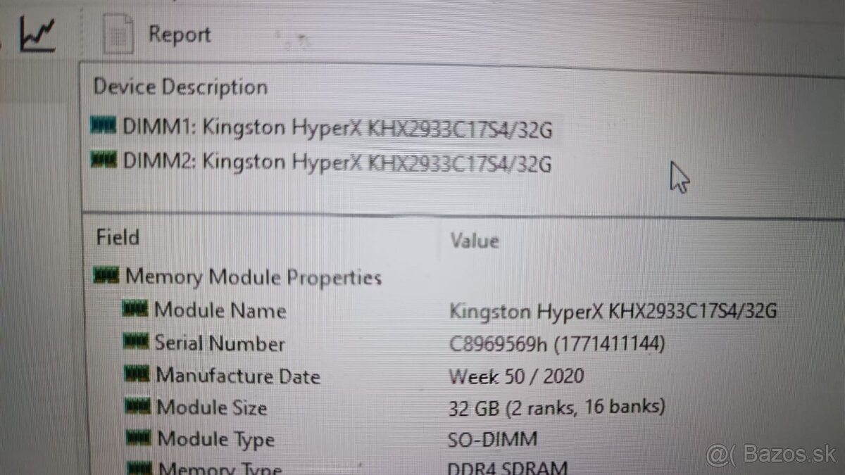 SO-DIMM 32x2GB DDR4 PC2933 Kingston HyperX KHX2933C17S4/32 - 2