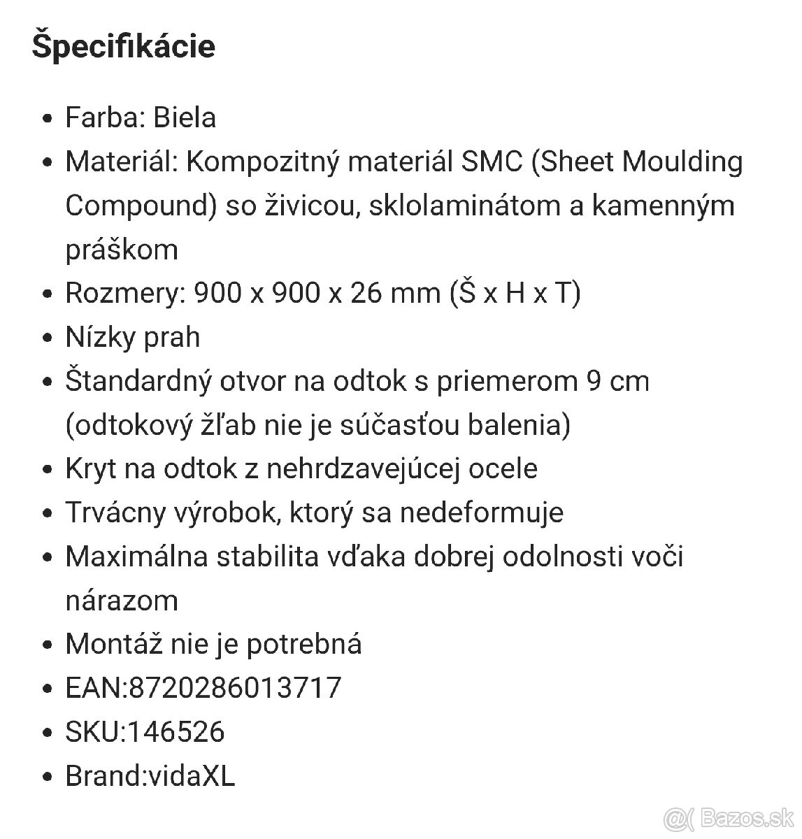 Sprchová vanička biela 90x90 cm - 2