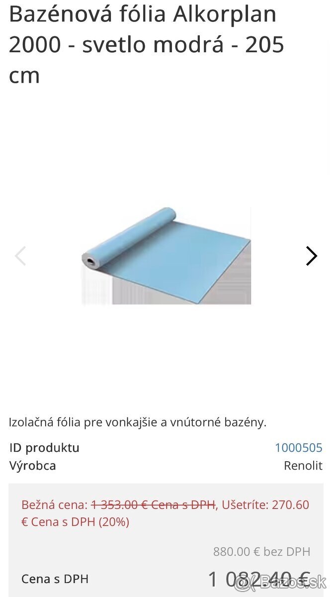 Bazénová fólia Renolit Alkorplan 2000 jadranská modrá; 15BM - 2