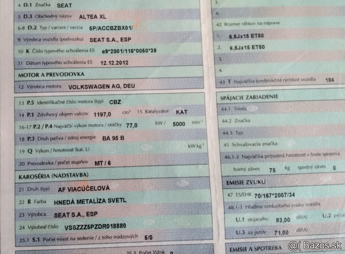 Seat Altea XL 1.2 TSI 2012 predám PIATE DVERE, MOTOR CBZ, PR - 2