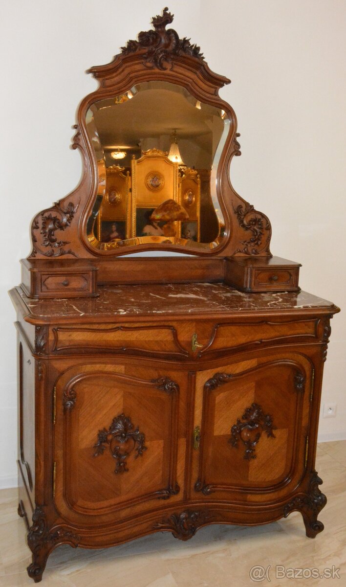 Starožitná řezbovaná toaletka s mramorem - 2