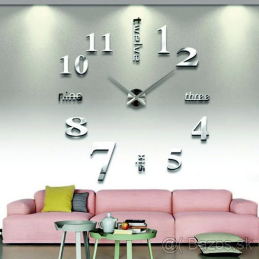 VELKÉ Nástenné hodiny na stenu 3D hodiny 015S silver - 2