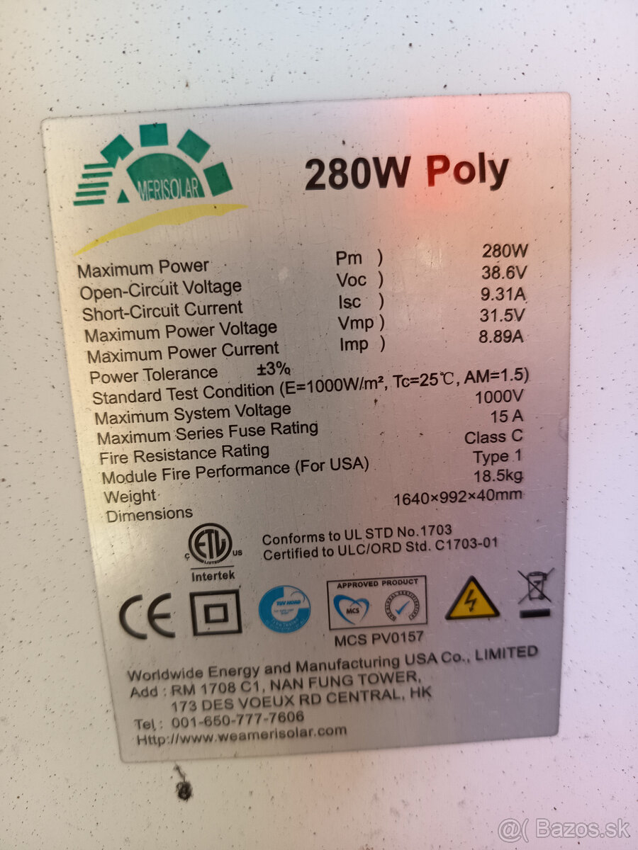 solárny panel 2x280W - 2