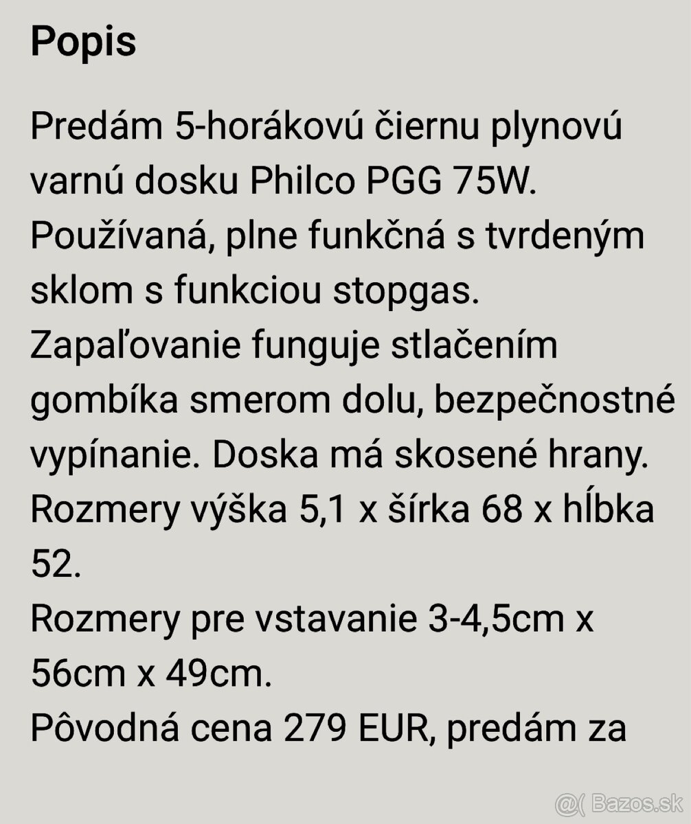 Predám Phillips plynový päťhorakovy vstavaný sporák - 2