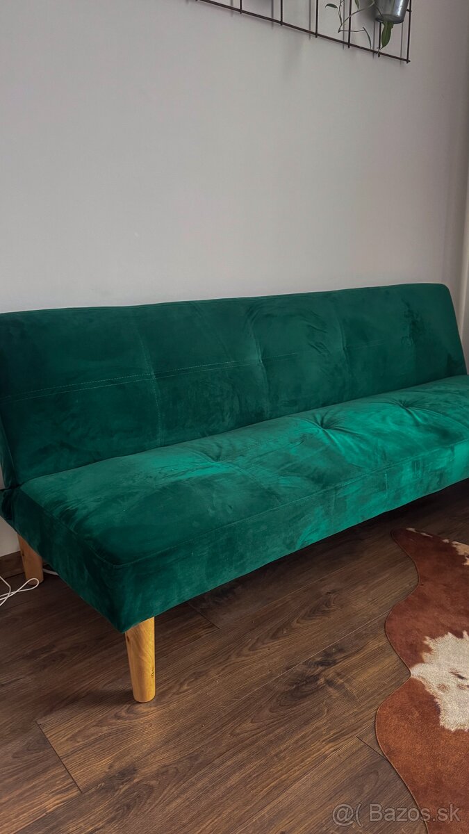 Pohovka rozkladacia , smaragdová Velvet látka/dub, ALIDA - 2