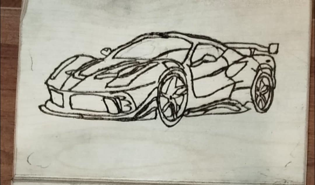 Autá vypálené do dreva. - 2